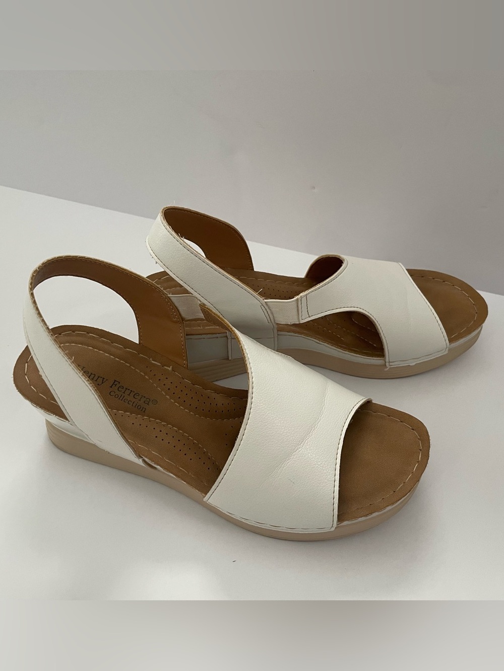 Henry Ferrera White Open-Toe Slingback Sandals Size 9.5 - Picture 4 of 7